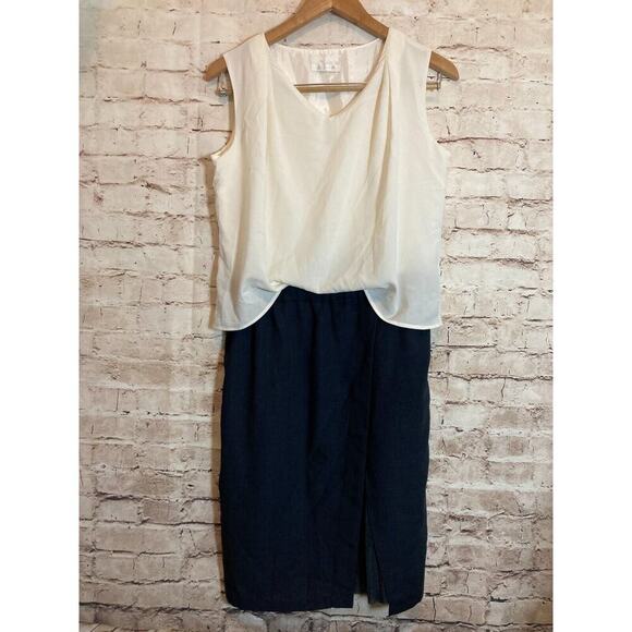 AG Aquagirl Dress Womens Medium Navy & Cream Mesh Lined Layered Lagenlook Satin - Picture 1 of 14